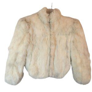 Princess Caravelle Womens XXS  Rabbit Fur Bomber Jacket White Zip Up France